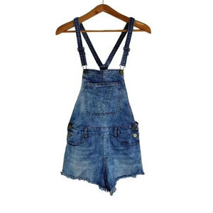 Ashley Mason Women's Acid Wash Denim Overall Shorts Country Western Size L
